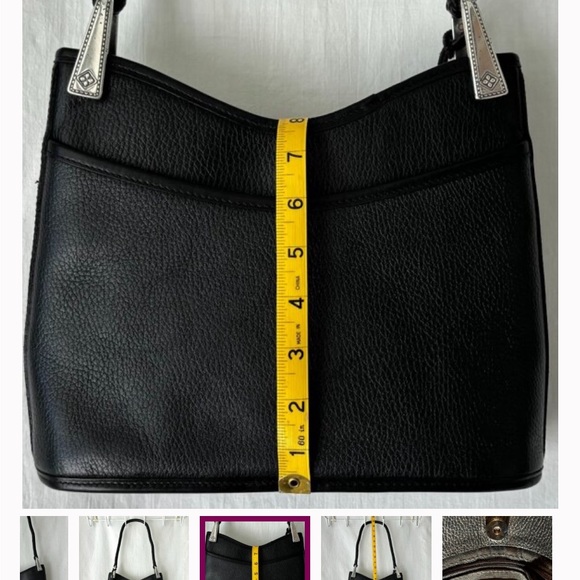 Brighton Gina Black Pebbled and Embossed Brown Trim Leather Hobo Bag (Used) - Picture 7 of 7